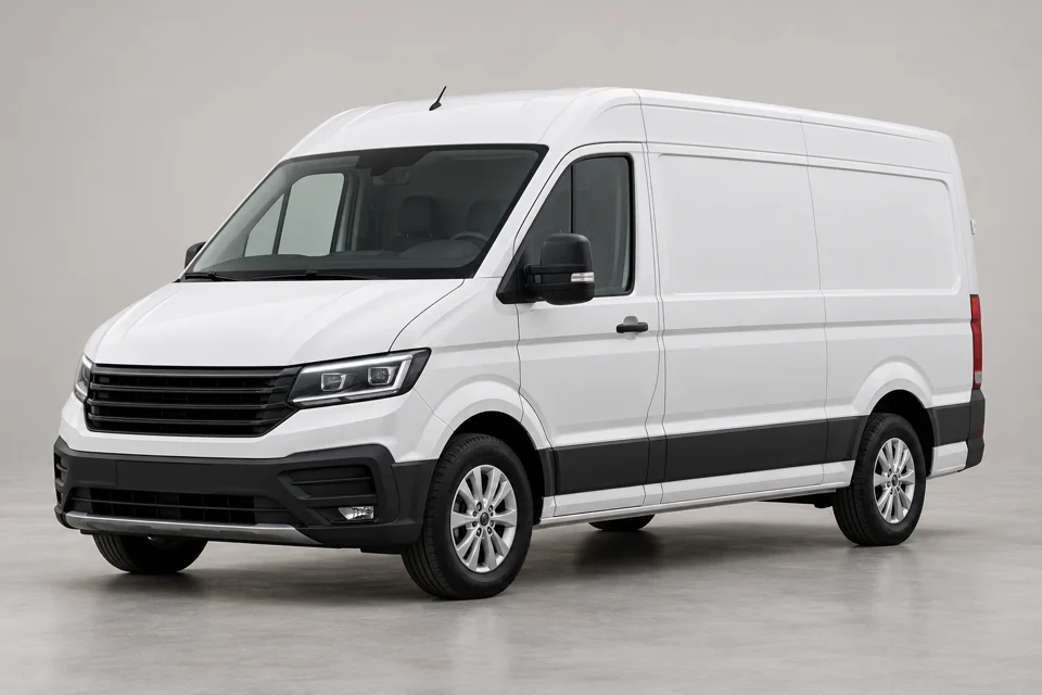 Fourgon utilitaire fictif blanc sur fond clair